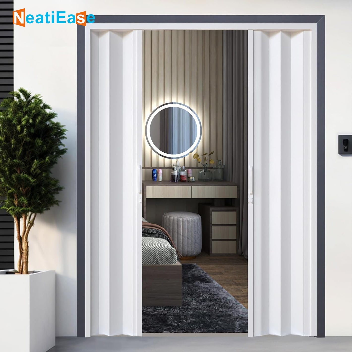 NeatiEase Accordion Door 60x80 72x80 Portable Interior PVC Folding Door, Bifold Closet Doors with Latch, Handle, Mounting Hardware