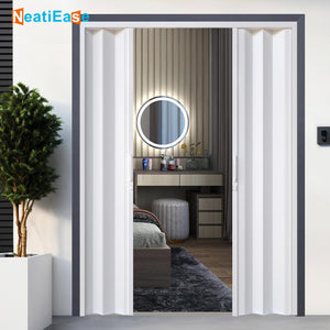 NeatiEase Accordion Door 60x80 72x80 Portable Interior PVC Folding Door, Bifold Closet Doors with Latch, Handle, Mounting Hardware