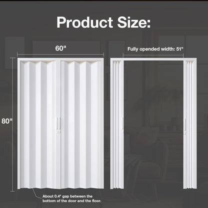 NeatiEase Accordion Door 60x80 72x80 Portable Interior PVC Folding Door, Bifold Closet Doors with Latch, Handle, Mounting Hardware