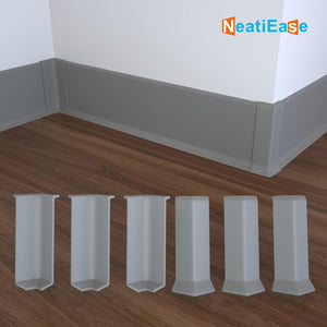 NeatiEase (Gray) Self Adhesive Baseboard Corner Blocks, 4inch(Width)3 Inside + 3 Outside Corners-Connector Between The Wall Base Cove Base Rubber Moulding Trim