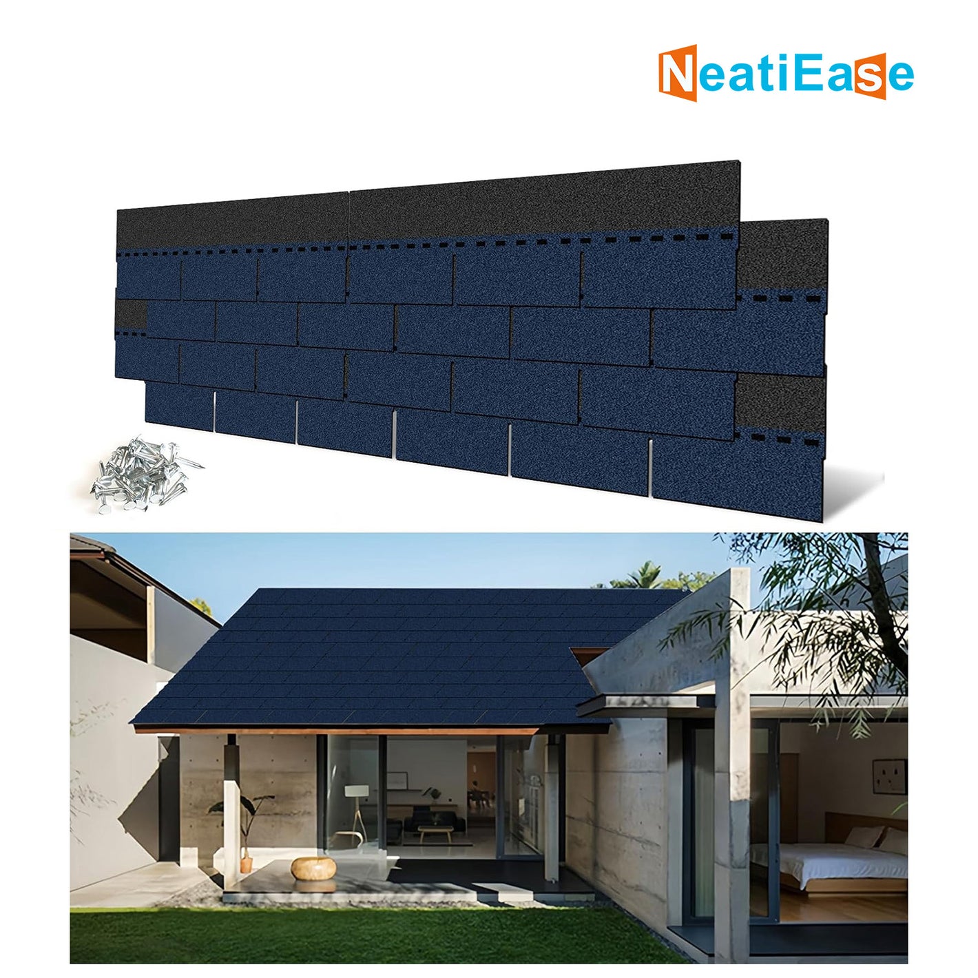 NeatiEase Roofing Shingles 3-Tab, 8 Pack Asphalt Shingles Roof Tiles for Storage Shed, Architectural, Residential, Garage Roof