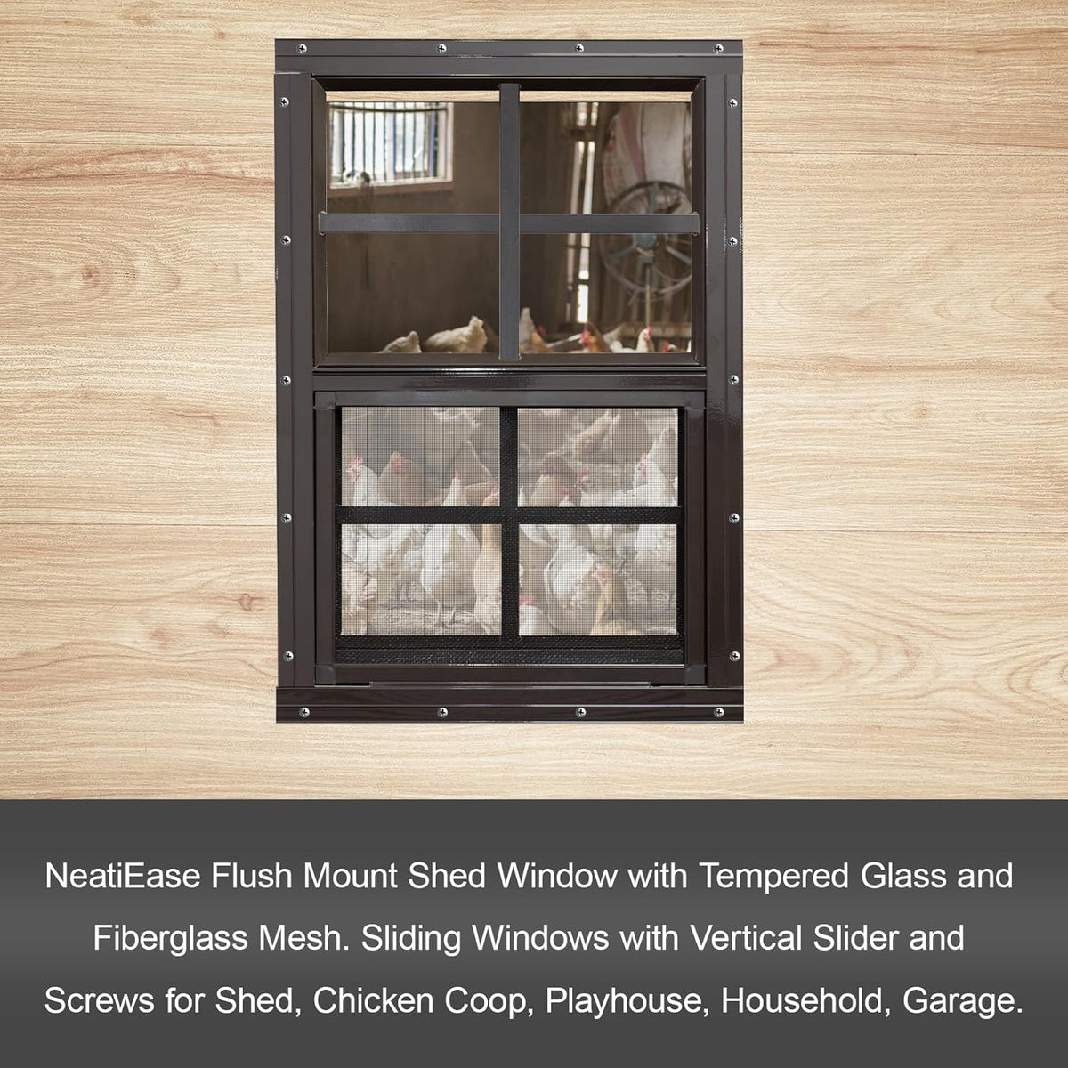 Kerty 2 Pack Shed Window, 14 W x 21 H Flh Mount Window with Tempered Glass for Sheds, Chicken Coops, Garage and Playhoe (Brown Kerty 2 Pack Shed Window, 14 W x 21 H Flh Mount Window with Tempered Glass for Sheds, Chicken Coops, Garage and Playhoe (Brown