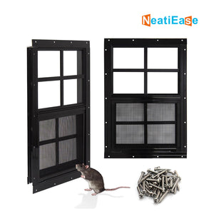 NeatiEase Upgraded (Black) Shed Windows 2 Pack, Windows with Tempered Glass and Stainless Steel Screen for Shed, Chicken Coop, Playhouse, Household, Garage
