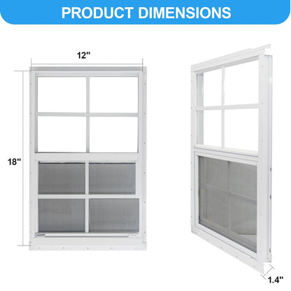 NeatiEase 2 Pack White Shed Windows Flush Mount Window with Tempered Glass and Fiberglass Screen for Shed, Chicken Coop, Playhouse, Household, Garage