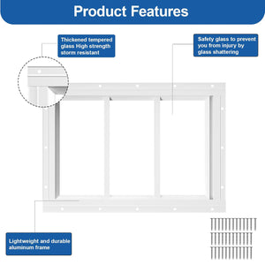 NeatiEase 2 Pack (White) Shed Windows Transom Window Fixed Design with Tempered Glass for Playhouses, Sheds, Garage and Chicken Coops