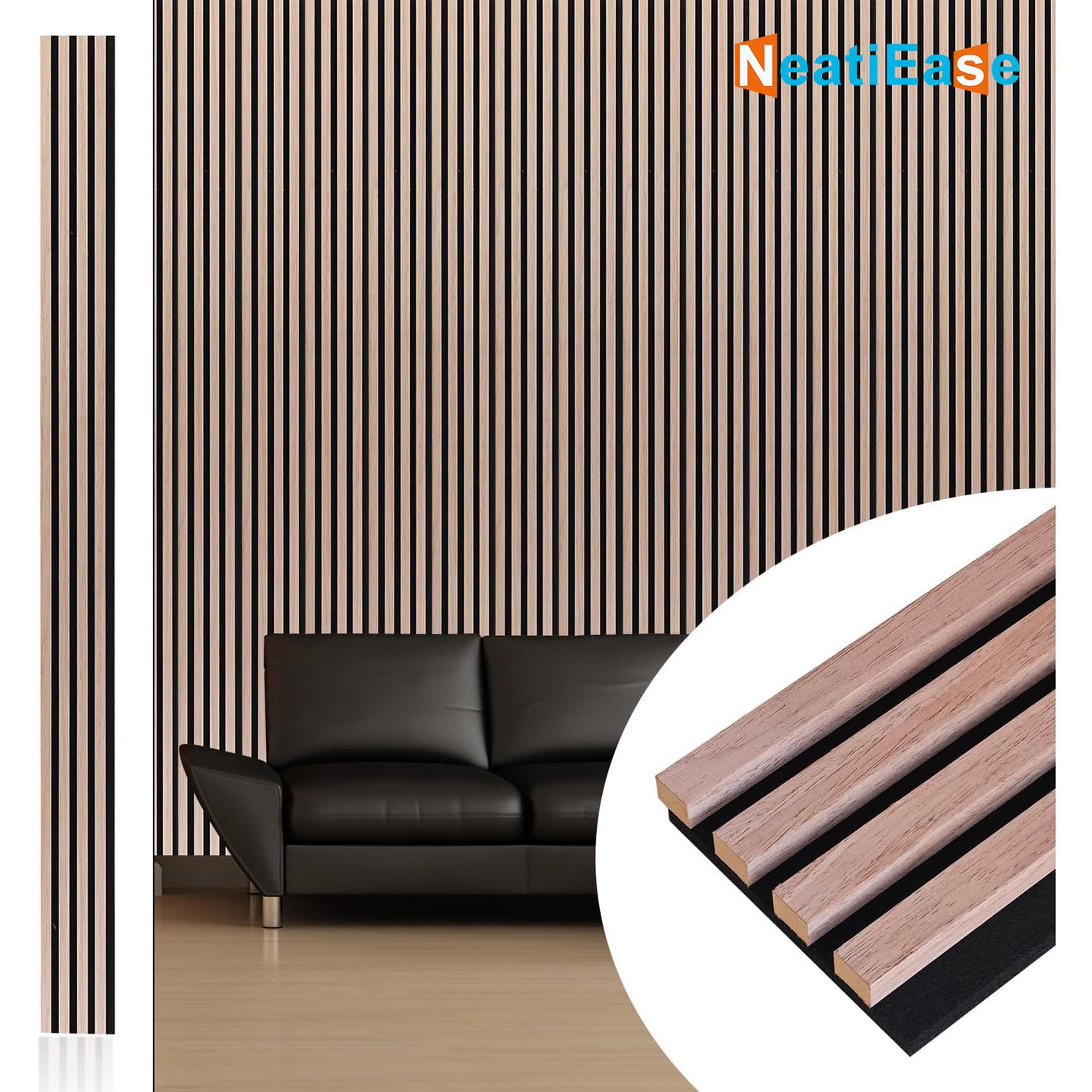 NeatiEase (Walnut) 3D Wood Wall Panel, 9 Feet Acoustic Slat Wall Panels for Interior Wall Decor and Noise Reduction, Decorative Slat Wall Paneling