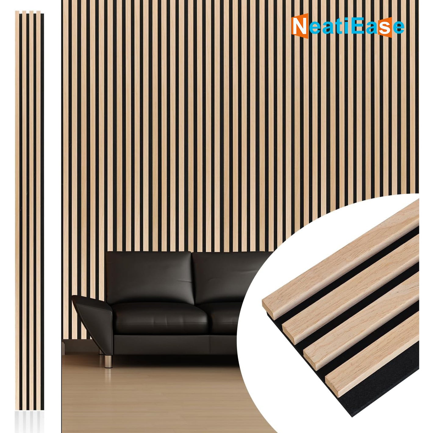 NeatiEase (Natural Oak) 3D Wood Wall Panel, 9 Feet Acoustic Slat Wall Panels for Interior Wall Decor and Noise Reduction, Decorative Slat Wall Paneling