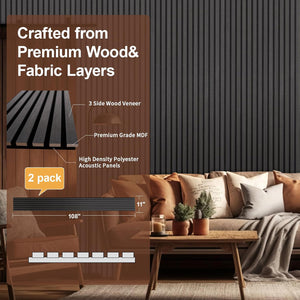 NeatiEase 2 PCS Wood Panels for Wall and Ceiling - 108 x 11 Inch Wood Slat Acoustic Panels - Modern Sound Absorbing Wall Panels for Interior Wall Decor for Home, Office, Studio