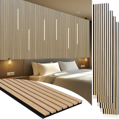 NeatiEase 4 PCS Wood Panels for Wall and Ceiling - 120 x 11 Inch Wood Slat Acoustic Panels - Modern Sound Absorbing Wall Panels for Interior Wall Decor for Home, Office, Studio（副本）