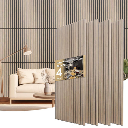 NeatiEase 4 PCS Acoustic Wood Slat Wall Panels - 48 x 22 Inch Fluted Sound Absorbing Panel for Wall and Ceiling - Wall Panels for Interior Wall Decor for Homes, Offices, Studios