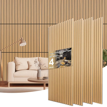NeatiEase 4 PCS Acoustic Wood Slat Wall Panels - 48 x 22 Inch Fluted Sound Absorbing Panel for Wall and Ceiling - Wall Panels for Interior Wall Decor for Homes, Offices, Studios